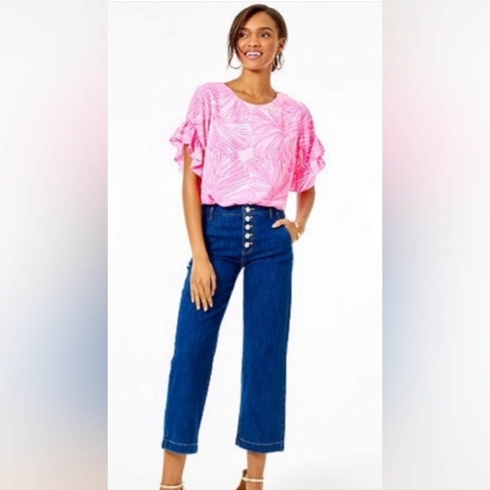 Lily Pulitzer Aileen High Rise Straight Leg Jeans Pineapple Grove Women 6